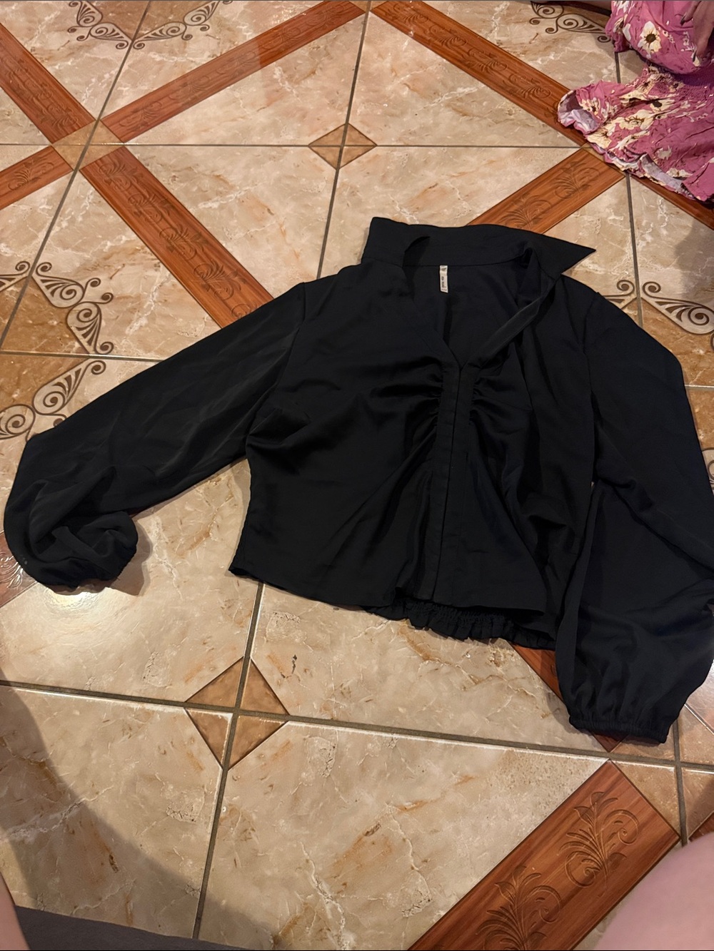 Black Women's Cropped Jacket with Ruching